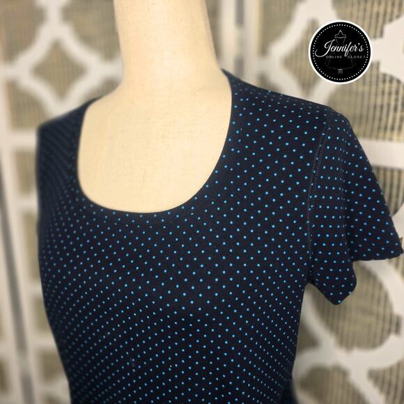 3/$30 Talbots Petite Blue Scoop Neck Polka Dot Short Sleeve Shirt Size Large - Picture 3 of 9